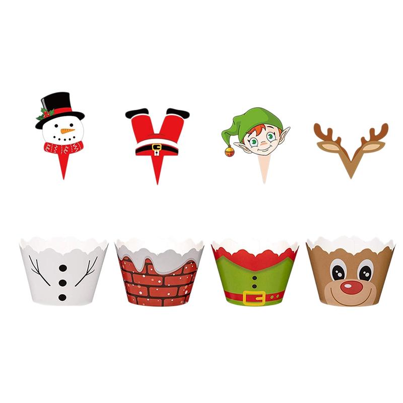 

Quality 48 Sets Christmas Cupcake Toppers and Wrappers Party Supplies Snowman Santa Claus Reindeer Elf