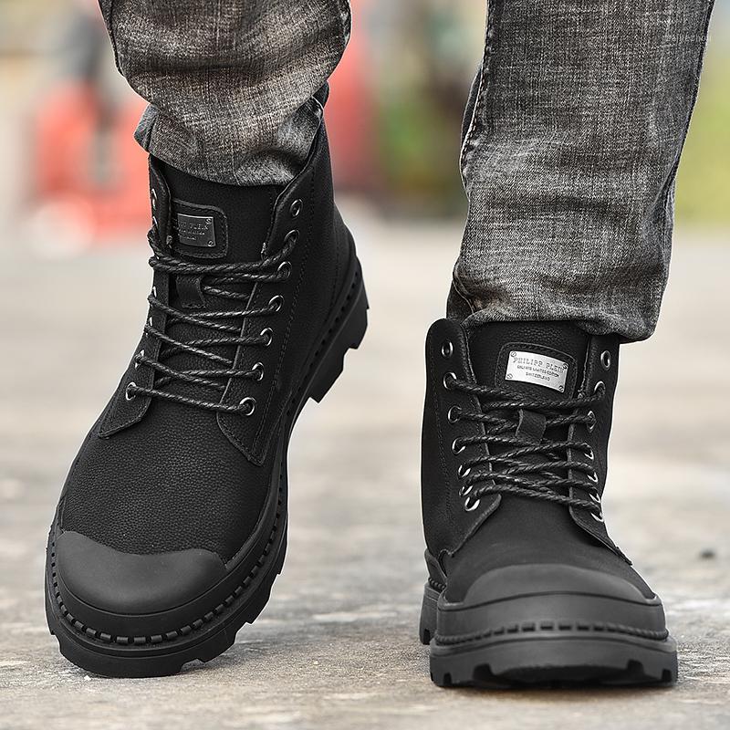 

Warm Winter Men Boots Genuine Leather Ankle Boots Men Winter Work Black Shoes Fur Snow for Botas1, Black without fur