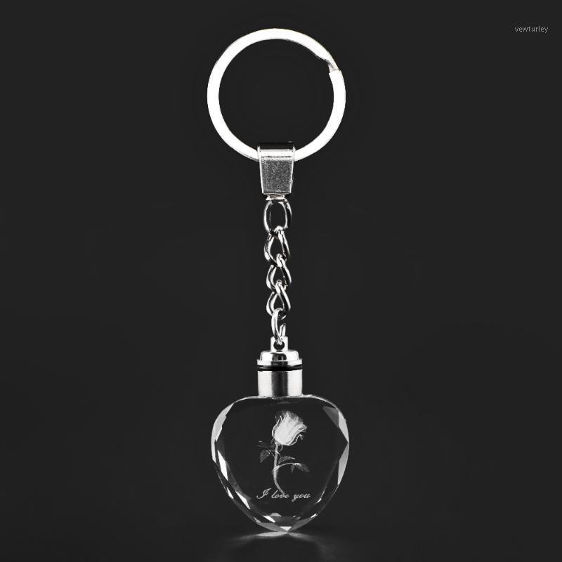 

1Pc LED Light Chain Chain Ring Ring Fairy Heart Crystal Rose Flower Crystal Charm Keychain Led Light Colorful Glass1