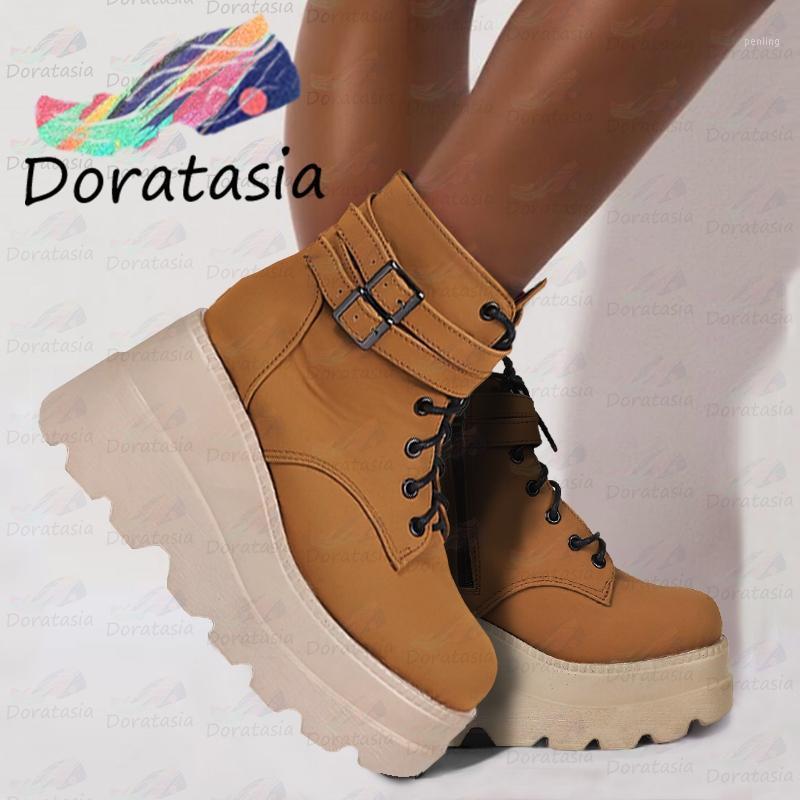 

DORATASIA New INS Brand Designer Autumn Boots Fashion High Platform Ankle Boots Women 2020 High Wedges non-slip Shoes Woman1, Black