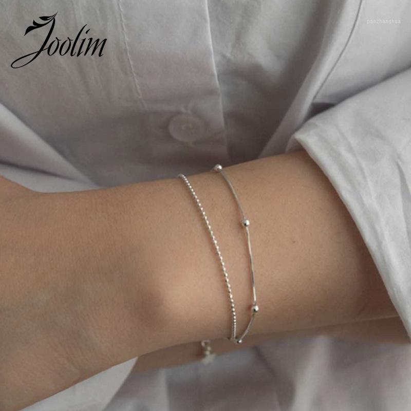 

Joolim Dainty Bead Double Layer Charm Bracelet Trendy Wholesale Link, Chain, Black