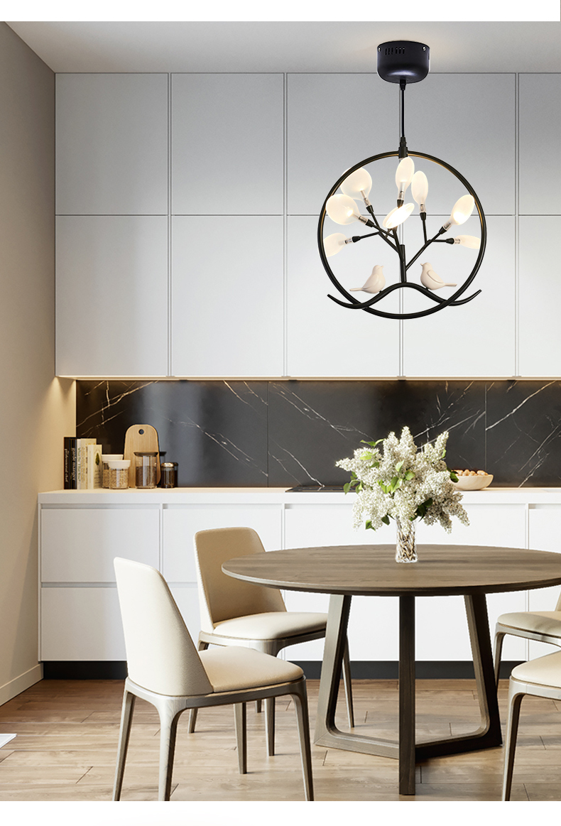 

Gold Black Lamp Metal Circle Single Pendant Light for Dining room with Vivid Resin Bird Balcony Corridor Hanging Light