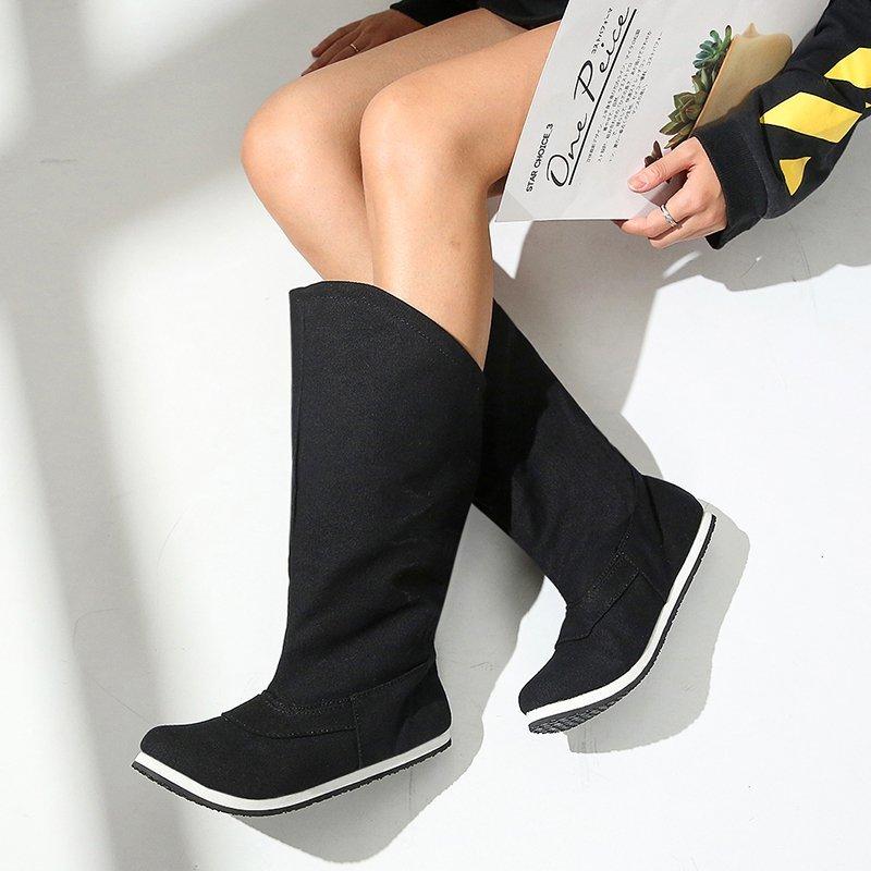 

2020 New Winter Shoes Woman Casual Boots Women Fashion Boots Solid Flat Heel Mid-calf Plus Velvet Warm, Black