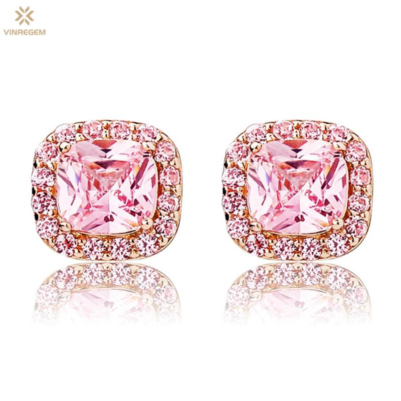 

Stud Vinregem Simple 100% 925 Sterling Silver Created Moissanite Wedding Party Ear Studs Earrings For Women Fine Jewelry Wholesale, Golden;silver