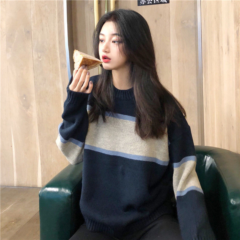 

2021 High quality Autumn Winter Pullover Around Neck Sweater Matching Color Boys Girls Slacker Knitting Style RZZP, Beige