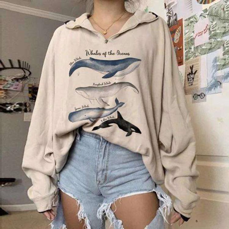 

2021 Hiphop High Street Woman Animal Ocean Hoodies Sweatshirt Autumn Long k Tops Ladies New Harajuku 2ixd, Color 1