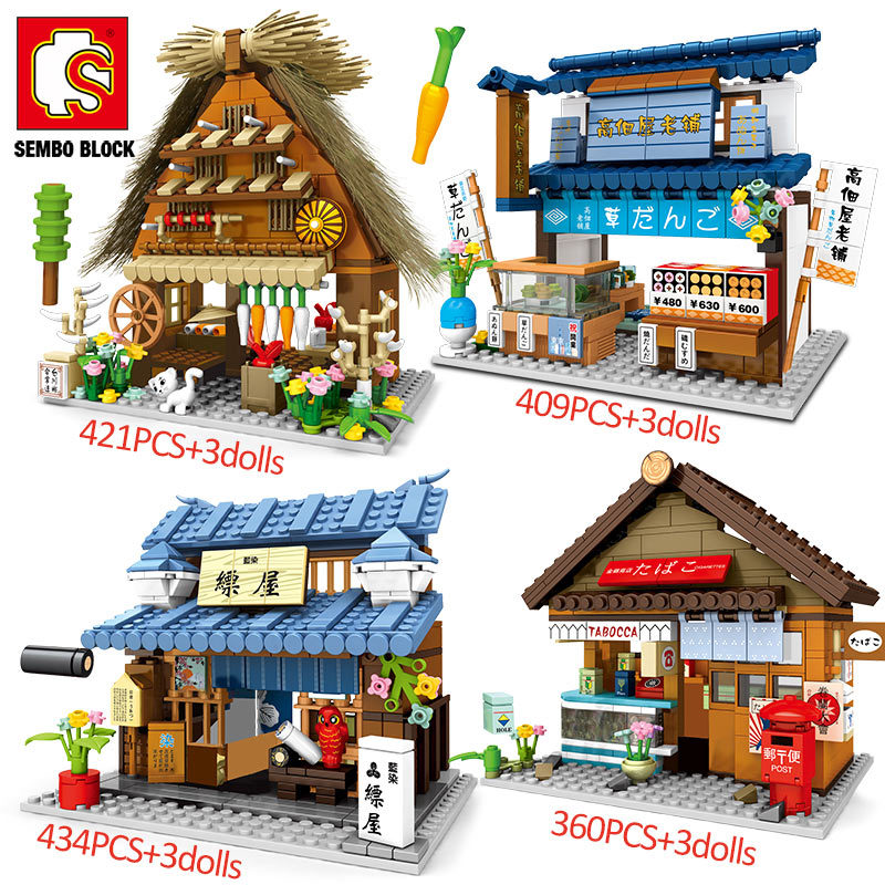 

SEMBO City Architecture Food Shop Building Blocks Street View Store Restaurant House Set Model Figures Bricks Toys For Children C0119