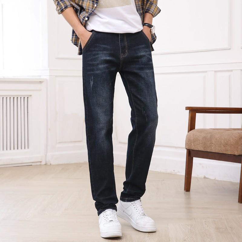 

2021 Business Loose Fit Men's Classic Business Straight Jeans New Casual Elastic Denim Pants, Black
