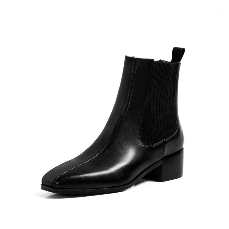 

SKLFGXZY Ankle boots Female boots Genuine leather black Women's Autumn and winter Women's shoes Size 34-401