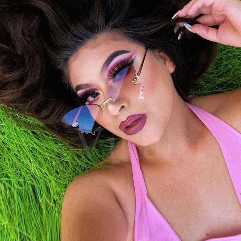 

2020 Arrival Unique Rimless Retro Butterfly Sunglasses Women Metal Frame Heart Sun Glasses Women Cat Eye Shades Eyewear UV4001