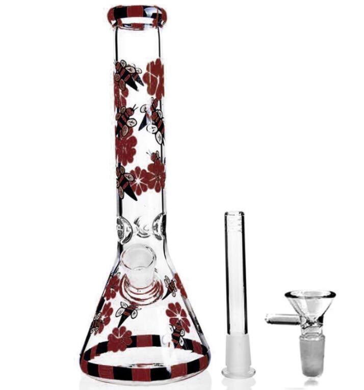 

US STOCK Glow In The Dark Bong 22cm Glass Beaker Bee Bong Water Pipe Downstem Perc Water Bongs Glass Bong 14mm Joint FY2341
