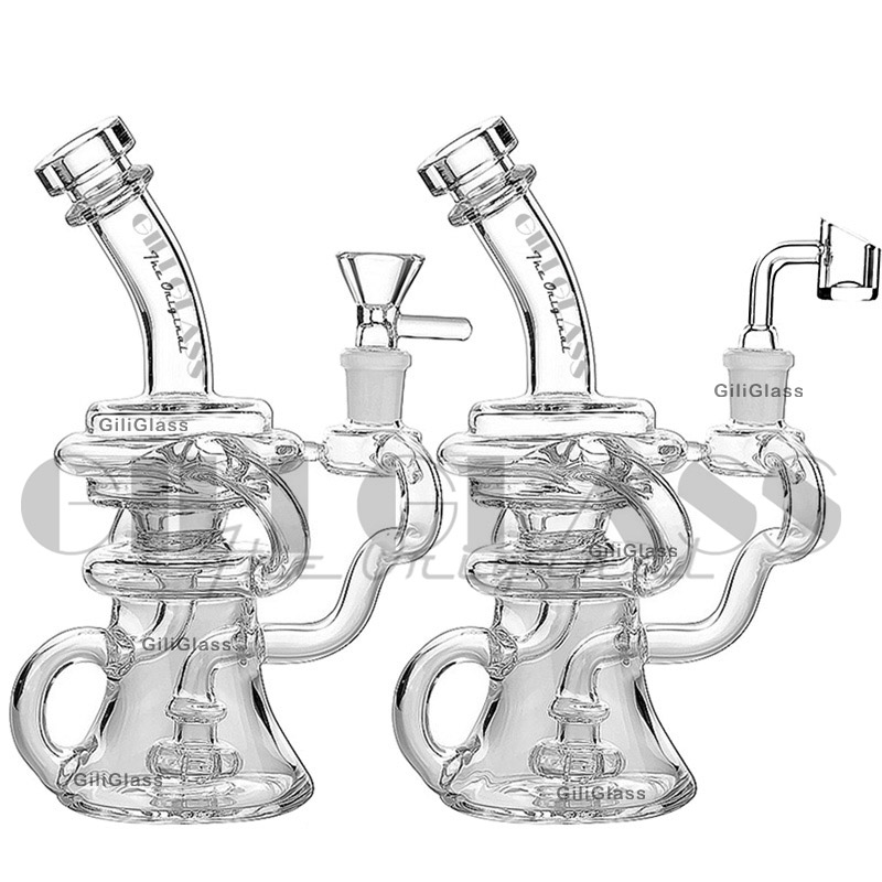 

Recycler Oil Rigs Glass Bongs Tornado Bong Inline Perc Glass Pipes Heady Dab Rig Cyclone Water Pipe with 4mm Thick Quartz Banger