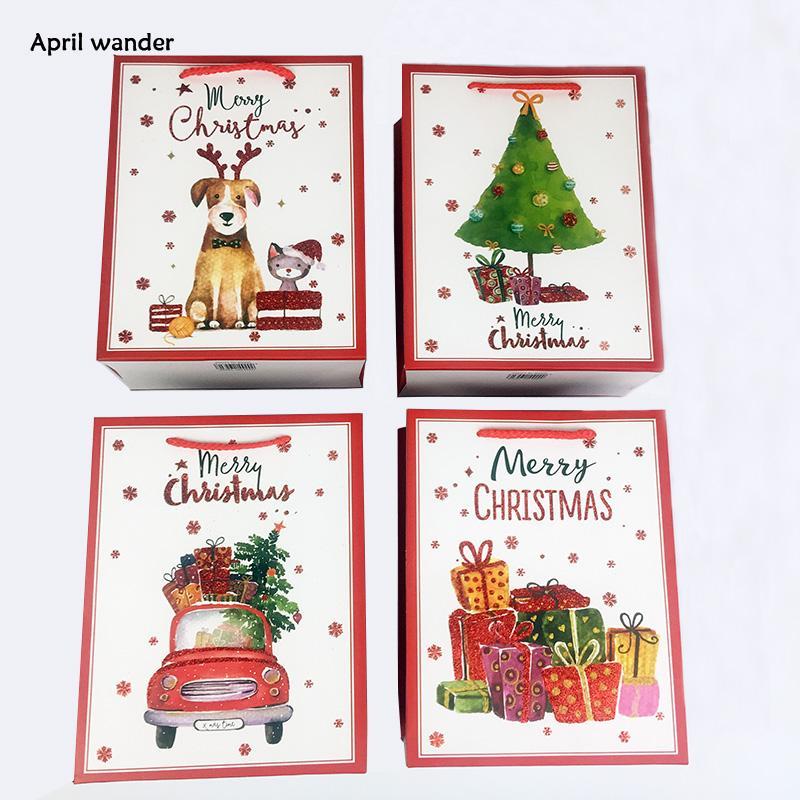

4pcs/lot Lovely car printed Tote bags Christmas tree Handbags Santa Gift Bags with handles for Merry Christmas Party Supplies1