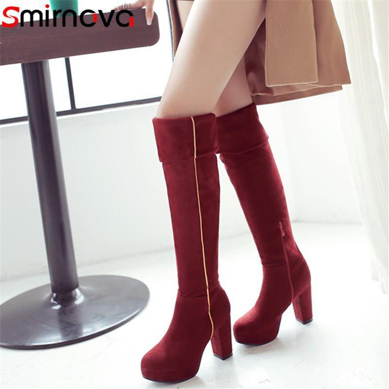 

Smirnova TOP fashion ladies long boots 2020 sexy extreme high heels flock boots over the knee winter platform shoes woman1, Black