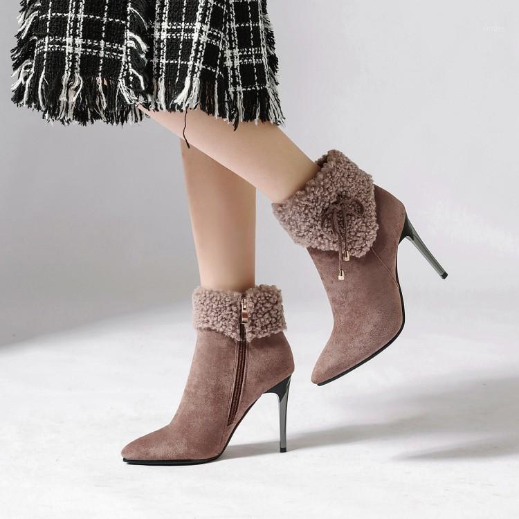 

Big Size 9 10 11 12 boots women shoes ankle boots for women ladies shoes woman winter Maomao split bow band side zipper1, Black