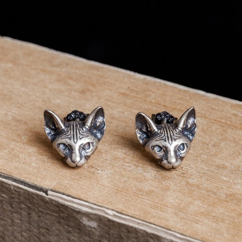 

925 Sterling Silver Cat Ears Stud Earrings Women Punk Earrings Vintage Party Wedding Jewelry Gifts for Girls Women Jewelry