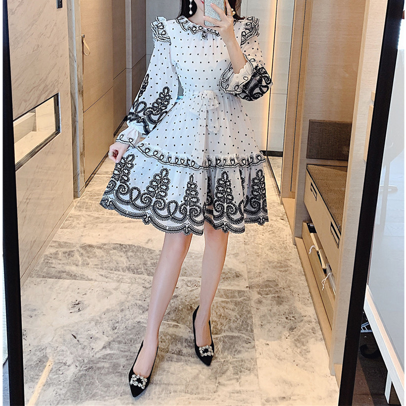 

2021 Embroidered for the Woman Frilly Long Sleeve Tall Lady Elegant Dress Party Women New Spring Clothes 9vyq