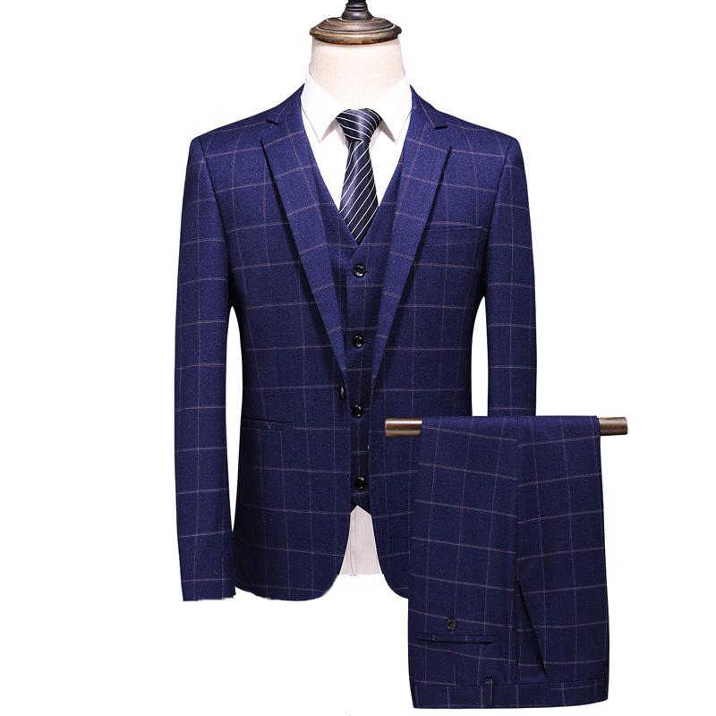 

MOGU Fashion Men Suits Blue Stripe Blazers Pants and Vest 3piece Grooms For Men Wedding Suit For Suits Latest Designs Jacket