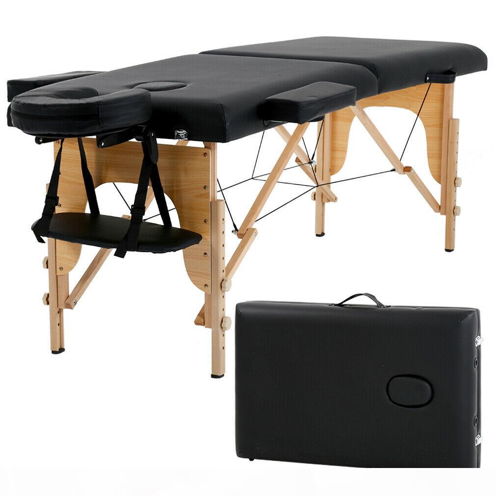 

New Massage Table Spa Bed 73" Long Portable 2 Folding W Carry Case Black