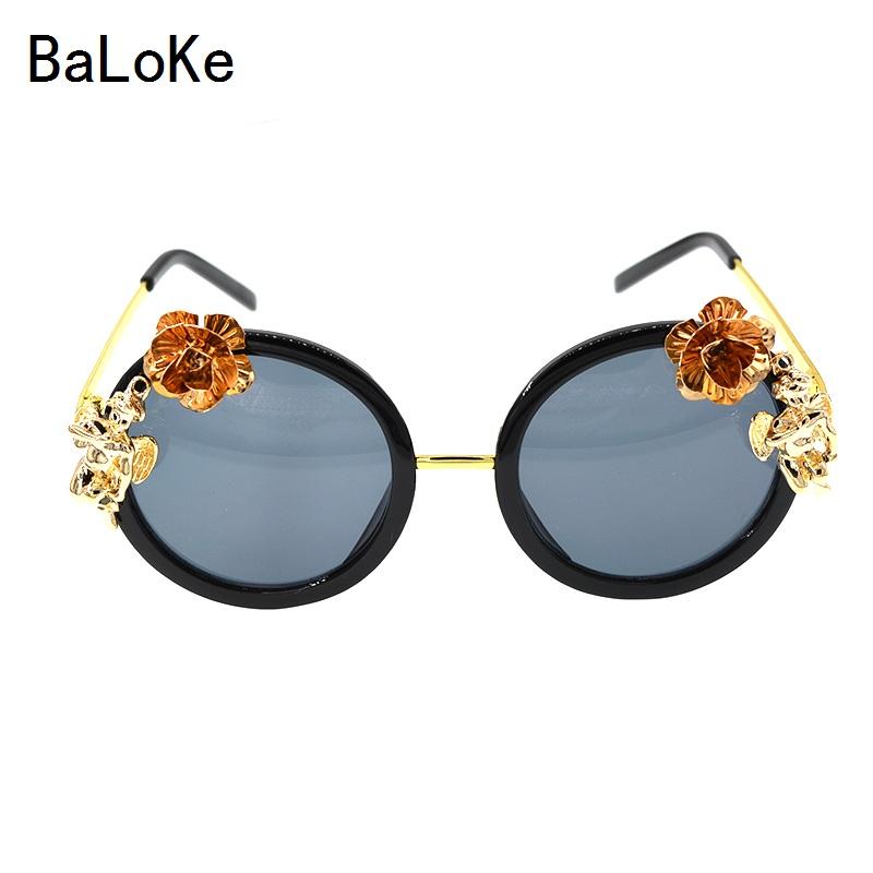 

Baroque Retro Anti-ultraviolet Eyewear Women Metal Flowers Sunglasses Retro Angel Big Round Sunglasses Summer Beach Decoration