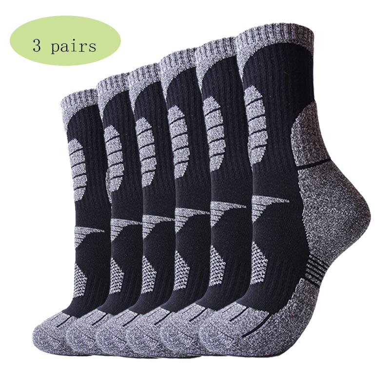 

3 Pairs Men Skiing Socks Thick Towel Bottom Performance Thermal Ski Socks Hiking Snowboarding Trekking Athletic Sports, Light coffee