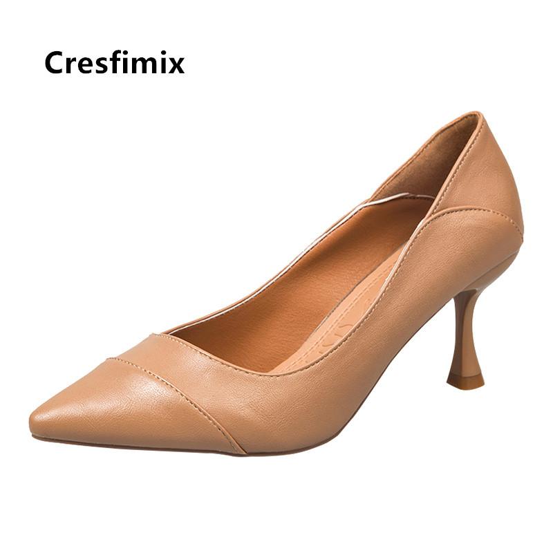 

Women Cute Brown High Quality Pu Leather High Heel Shoes Ladies Classic Comfortable Summer Heel Pumps Sapatos Azuis E9071