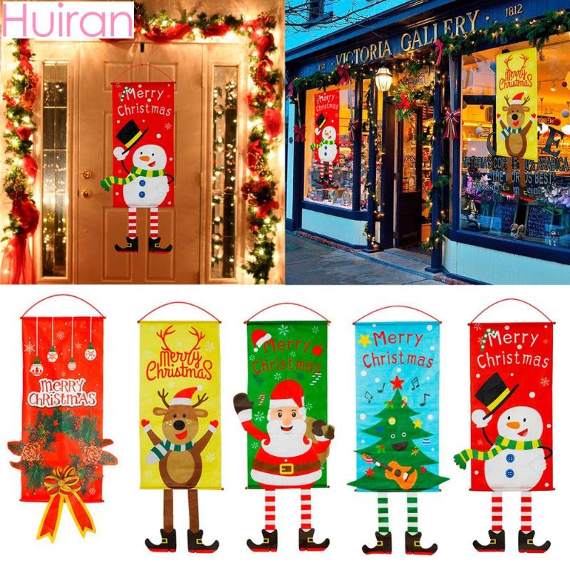 

Huiran 2020 Christmas Snowman Elk Santa Claus Cloth Hanging Flag Merry Christmas Decorations For Home Xmas Ornaments Banners