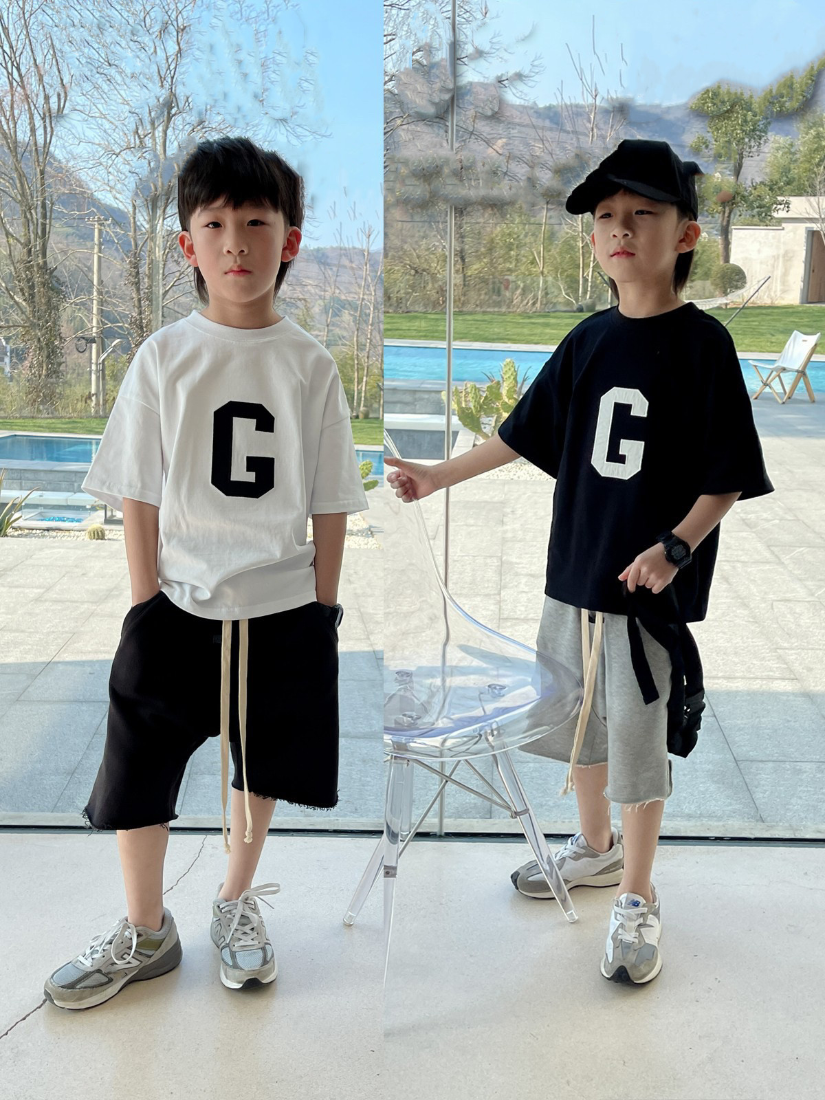 

Children Tracksuit Boys girls sets Summer Baby Letters Cotton T-shirt With shorts 2pc/suits Fashion Toddler Casual Outfits, Black