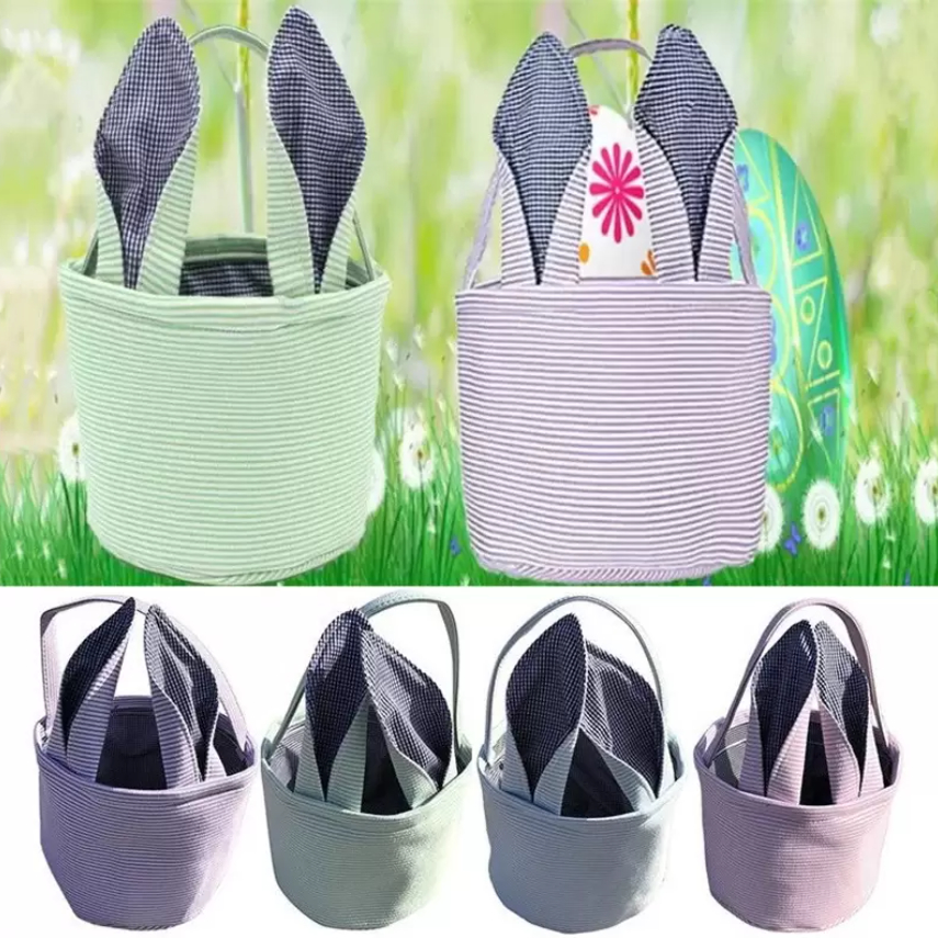 

Easter Party Supplies Easters Seersucker Bag Festive Cute Bunny Ears bucket Outdoor Portable Picnic rabbit ear Hand Basket