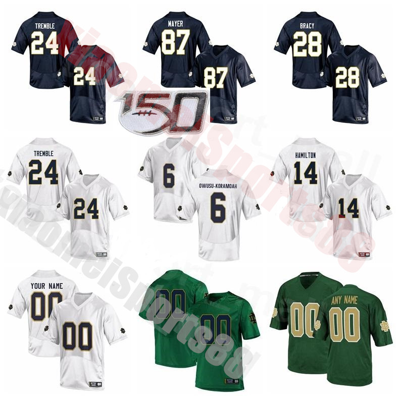 

NCAA Notre Dame Fighting Irish Football College 87 Michael Mayer Jersey 24 Tremble 14 Kyle Hamilton 6 Jeremiah Owusu-Koramoah 28 TaRiq Bracy, As shown in illustration