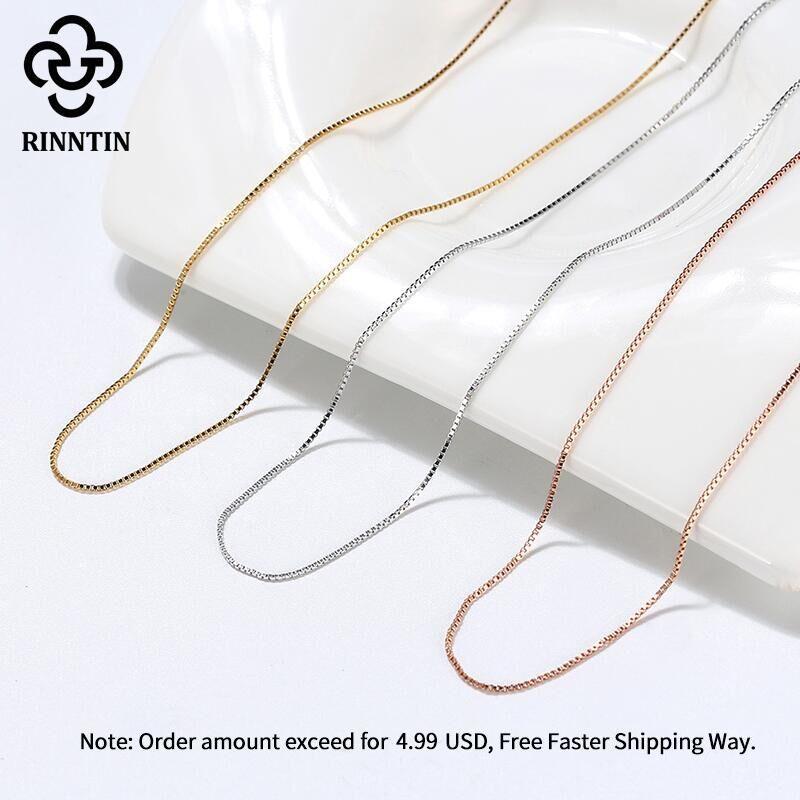 

Chains Rinntin S925 Silver Box Cable Link Chain For Women Men Pendant Necklace 40cm/45cm/50cm/55cm/60cm Fashion Jewelry Wholeslae SC331