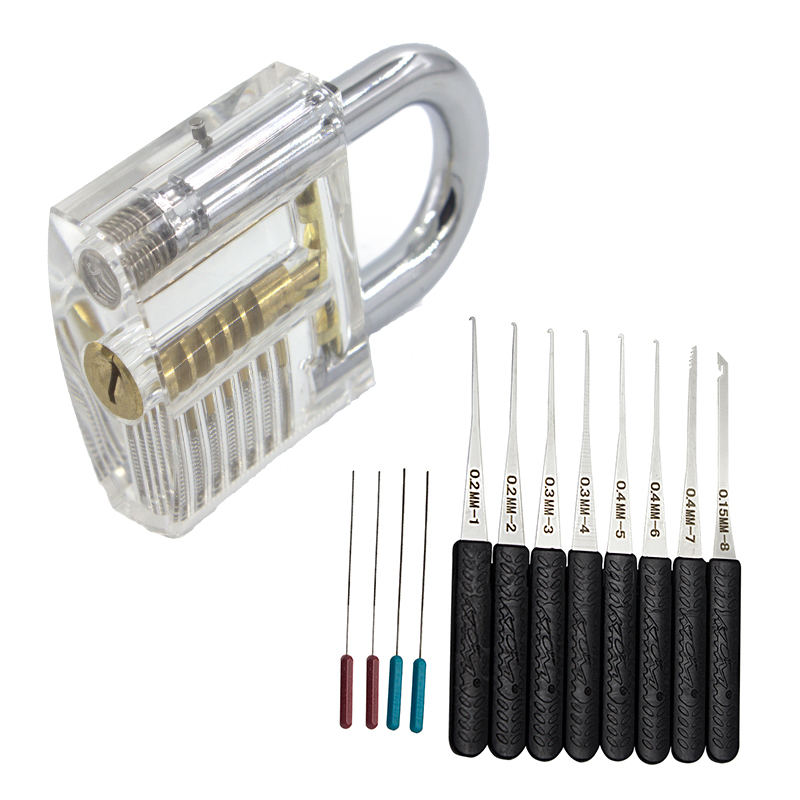 

Liushi Practice Padlock Lock Pick Set 2 In 1 Set With 12pcs Broken Key Removing Hooks, Transparent Visible Cutaway Locksmith