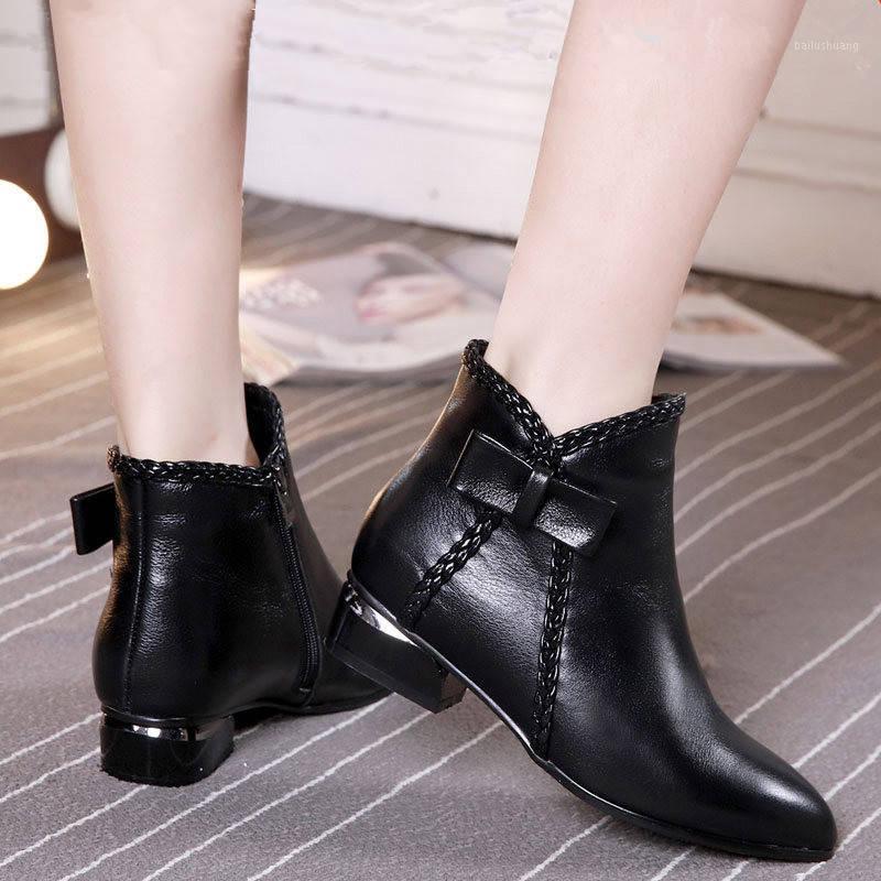 

Plus Size 35-52 Nice New Women Ankle Boots Autumn Europe Style Bowtie Shoes Woman High Heels College Girls Daily Lovely Boot1, Flock black