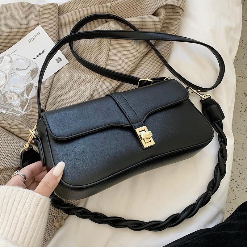 

Weave Shoulder strap Armpit bag 2021 Fashion New High-quality PU Leather Women's Designer Handbag Vintage Shoulder Messenger Bag, Black
