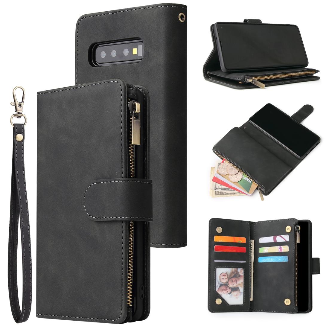 

For Galaxy S10 Multifunctional Retro Frosted Horizontal Flip Leather Case with Card Slot Holder Zipper Wallet Photo Frame Lanyard