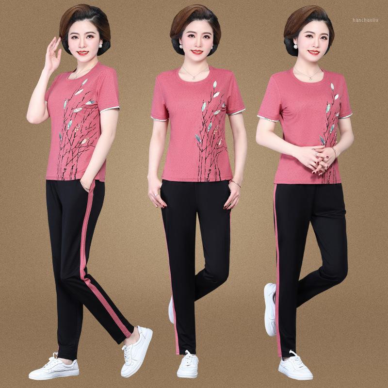 

4XL Summer Women Sportswear Tracksuit Short Sleeve T-shirt Sweatshirt+pant Running Jogger Fitness Workout Casual Set Sport Suit1, Blue