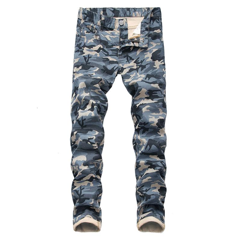 

2020 New Style Men's Camouflage Print Casual Jeans Plus Size Slim Jeans, Blue