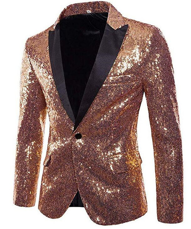 

Gorgeous Rose Gold Men Show Coat Men's Shiny Sequins Suit Jacket Blazer One Button Tuxedo for Party Wedding Banquet Prom 220310, 008