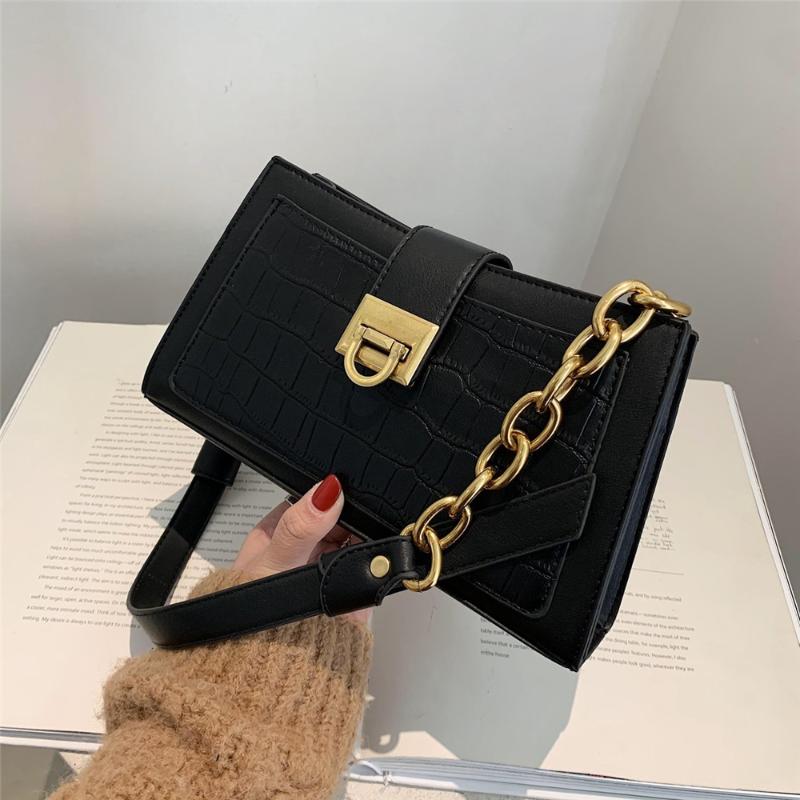 

Personalized Women's Shoulder Bags Solid Color Crocodile Pattern Retro Personality Trendy Messenger Bag Shopping Appointments, Black