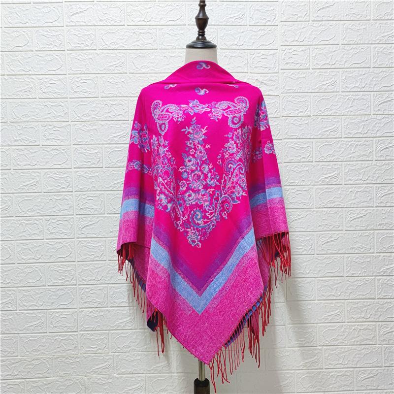 

New Ladies Scarf Warm Ethnic Style Color Matching Cloak Thickened Oversized Autumn Winter Foulard Travel Square All-match Shawl
