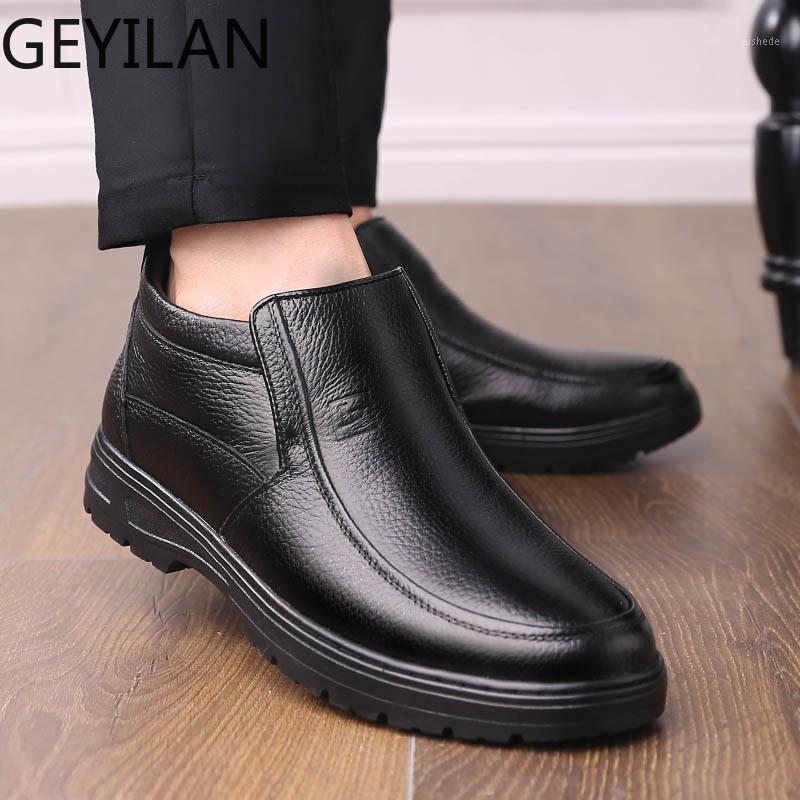 

New Handmade Men Genuine Leather Winter Boots High Quality Snow Men Boots Fashion outdoor Ankle plush snow For1, Black