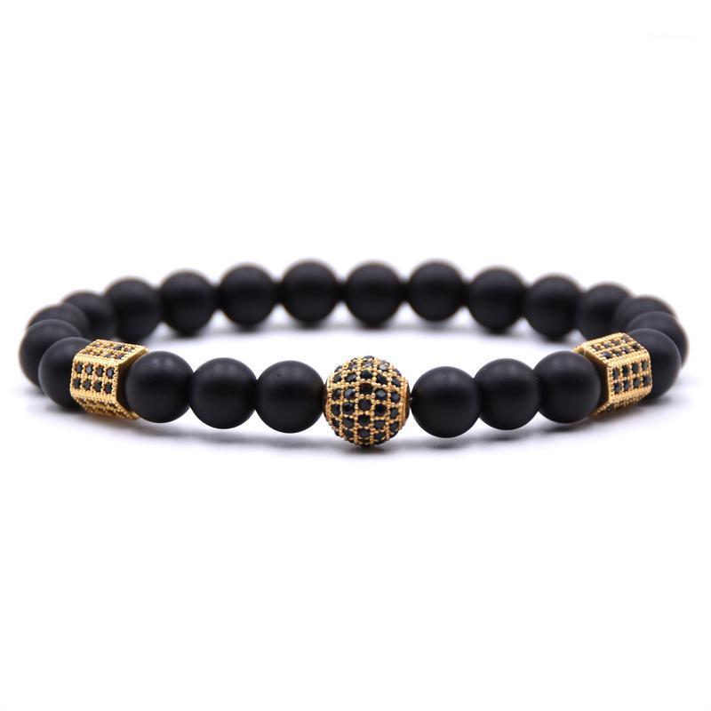 

Couple Jewelry high quality 8mm stone beaded bracelet Black zircon 10mm ball beads men strand bracelets for women jewelry1