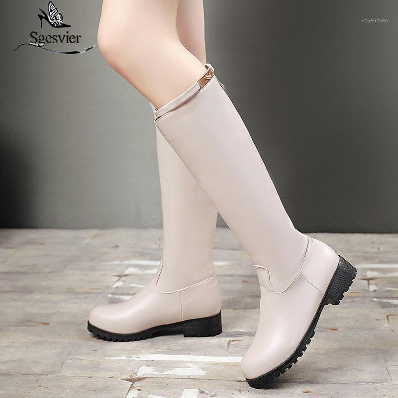 

Sgesvier 2020 winter snow boots women round toe zip mid calf boots zip low heels ladies prom plus size 34-48 black1, Beige