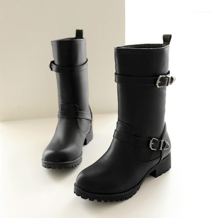 

Plus Size 9 10 11 12 boots women shoes ankle boots for women ladies Belt buckle collar boot locomotive1, Black