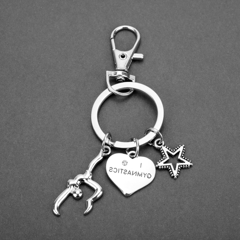 

Gymnast i Mqchun Love Gymnastics Charm Keychain Fashion Heart Star Keyring Key Chain Jewelry Accessories Gifts for Women, Silver