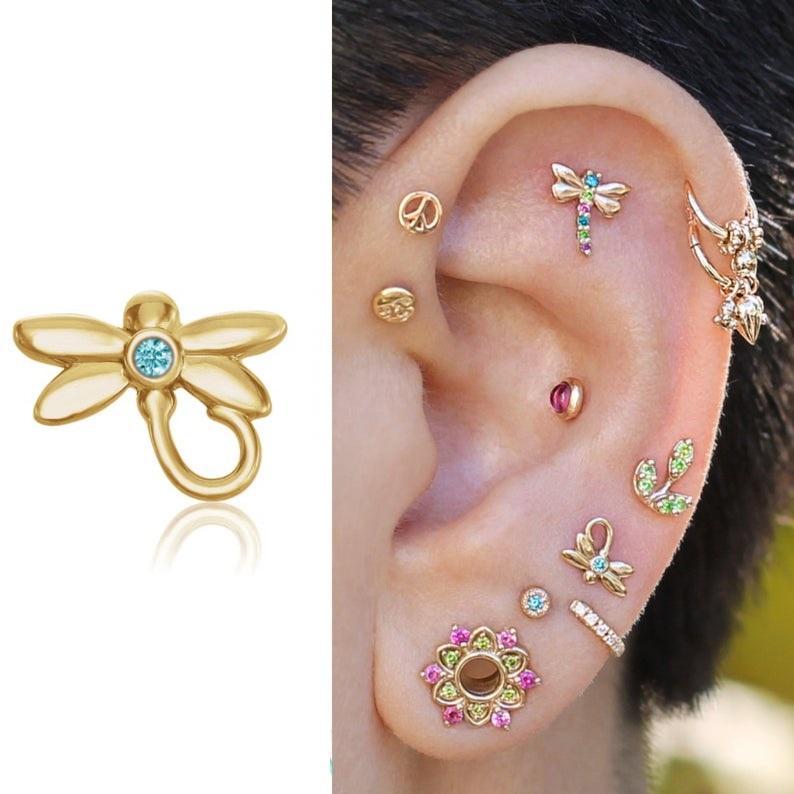 

2021 NEW lovely lovely animal design dragonfly bee butterfly spider 925 sterling silver mini small Multi piercing stud 925