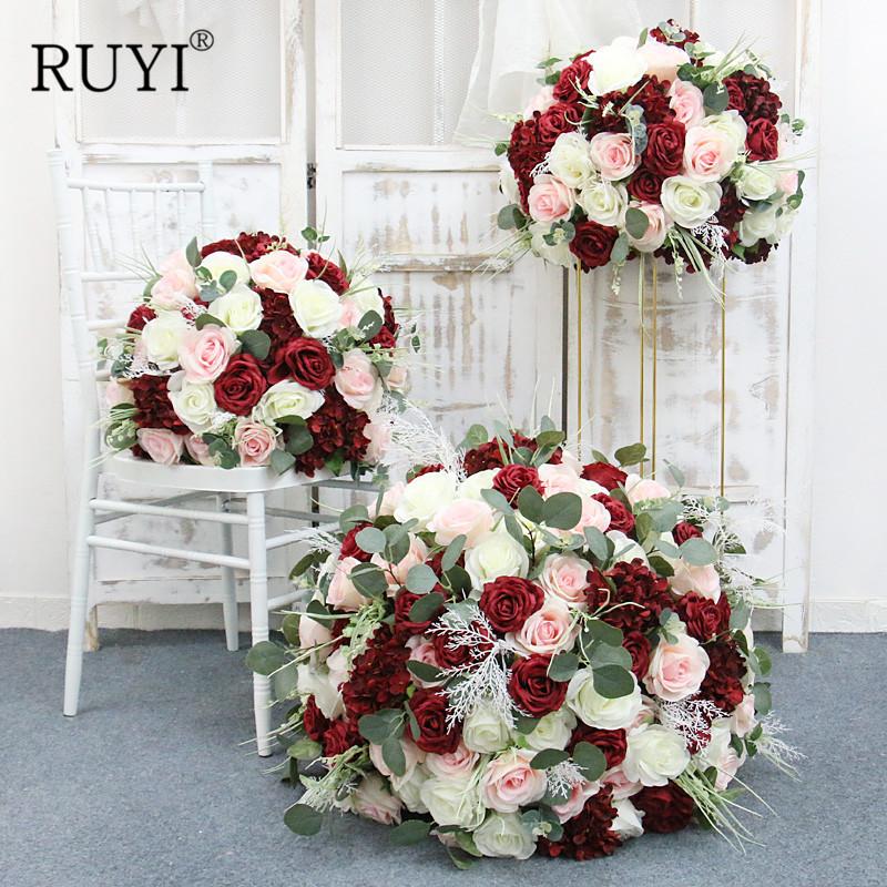 

Artificial Rose Hydrangea Flower Ball Combination Wedding Banquet Table Flower Stage Welcome Exhibition hall Backdrop Decoration, 40cm