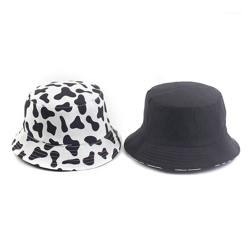 

New Fashion Reversible Black White Cow Pattern Bucket Hats Fisherman Caps For Women Gorras Summer1, Ht4992h02