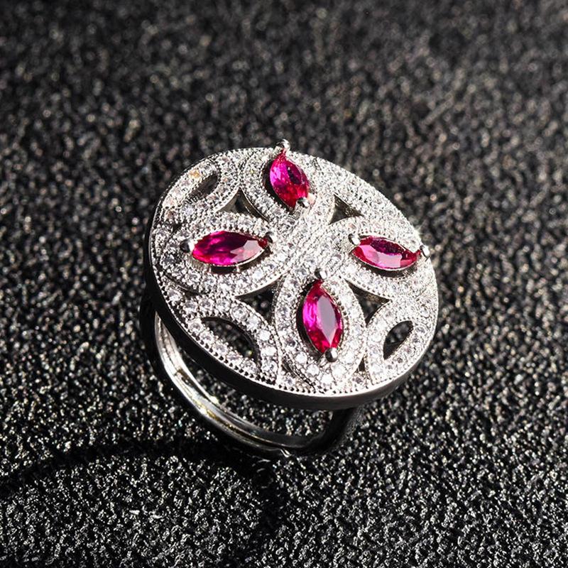 

Wedding Rings Europe America Vintage Inlay Crystal Red Zircon Geometric Creative Compass Flower Jewelry For Women Anniversary