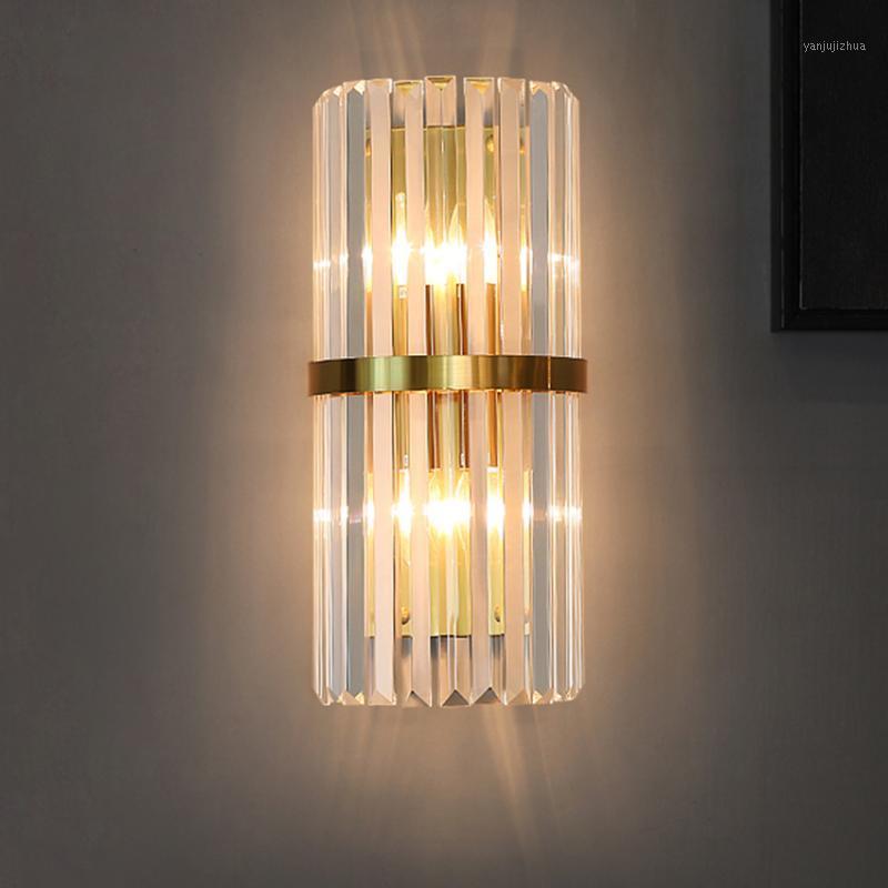 

Postmodern luxury crystal wall lamp black gold Stainless steel bedroom bedside lamp living room aisle staircase led wall lights1